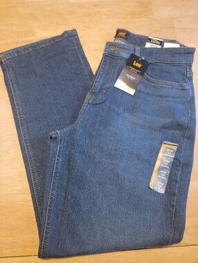 NWT Lee Womens Dark Blue Mid Rise Boyfriend Jeans Size 12